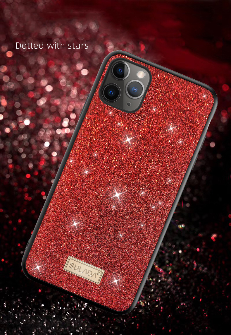 Sulada Deslumbrante Deslumbrante De Couro Revestido TPU Back Shell Para IPhone 11 Pro Max 6.5 Polegadas - Vermelho