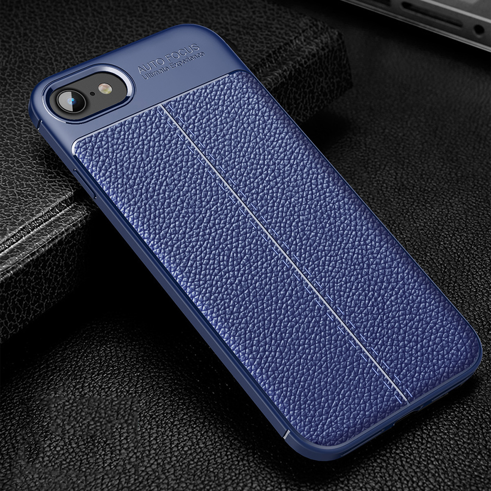 Couverture TPU de Texture Litchi Pour Iphone SE (2022) / SE (2020) / 8/7 - Bleu Foncé