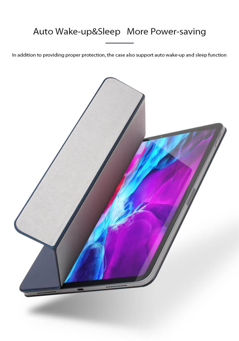 QIALINO Pour IPad Pro 11 Pouces (2020) / 2018) Stand Tri-Fold Absorption Magnétique Couverture De Boîtier En Cuir PU - Noir