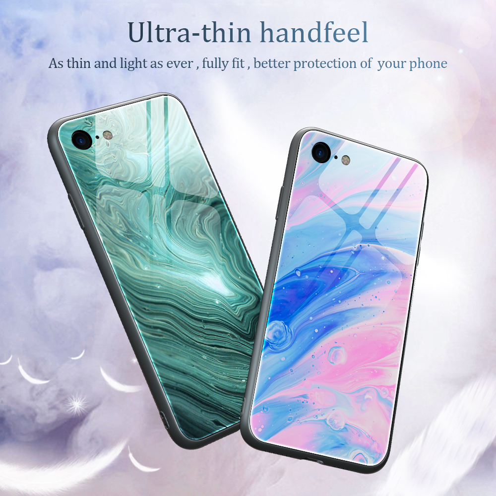 Terna in Vetro di Texture in Marmo + Custodia Ibrida TPU Per Iphone SE (2020)/SE (2022)/8/7 - Stile E