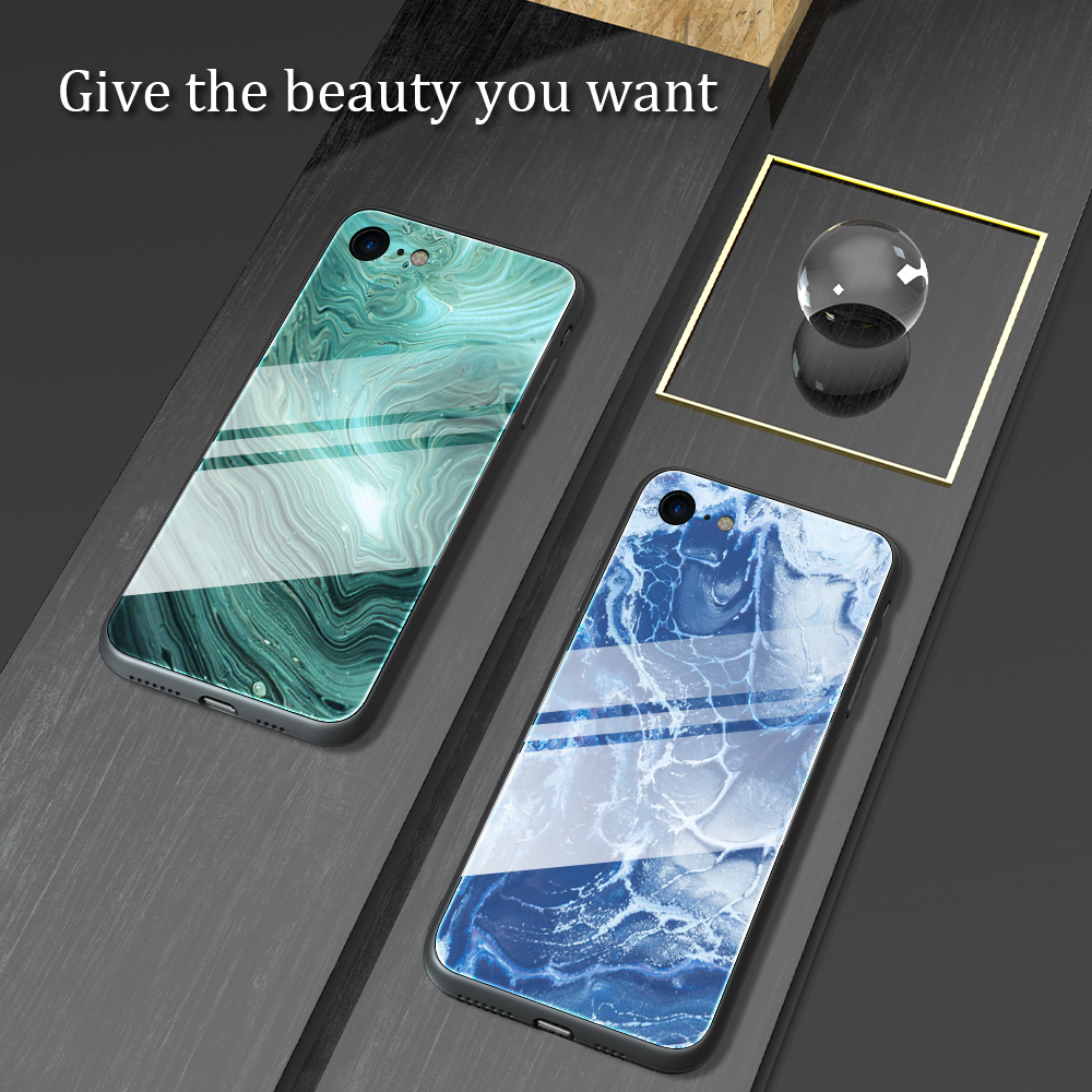 Marmor Textur Glass Back + TPU Hybrid -hülle Für Iphone SE (2020)/SE (2022)/8/7 - Stil C