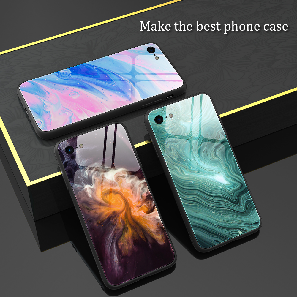 Mármol Texture Glass Back + TPU Hybrid Case Para Iphone SE (2020)/SE (2022)/8/7 - Estilo D