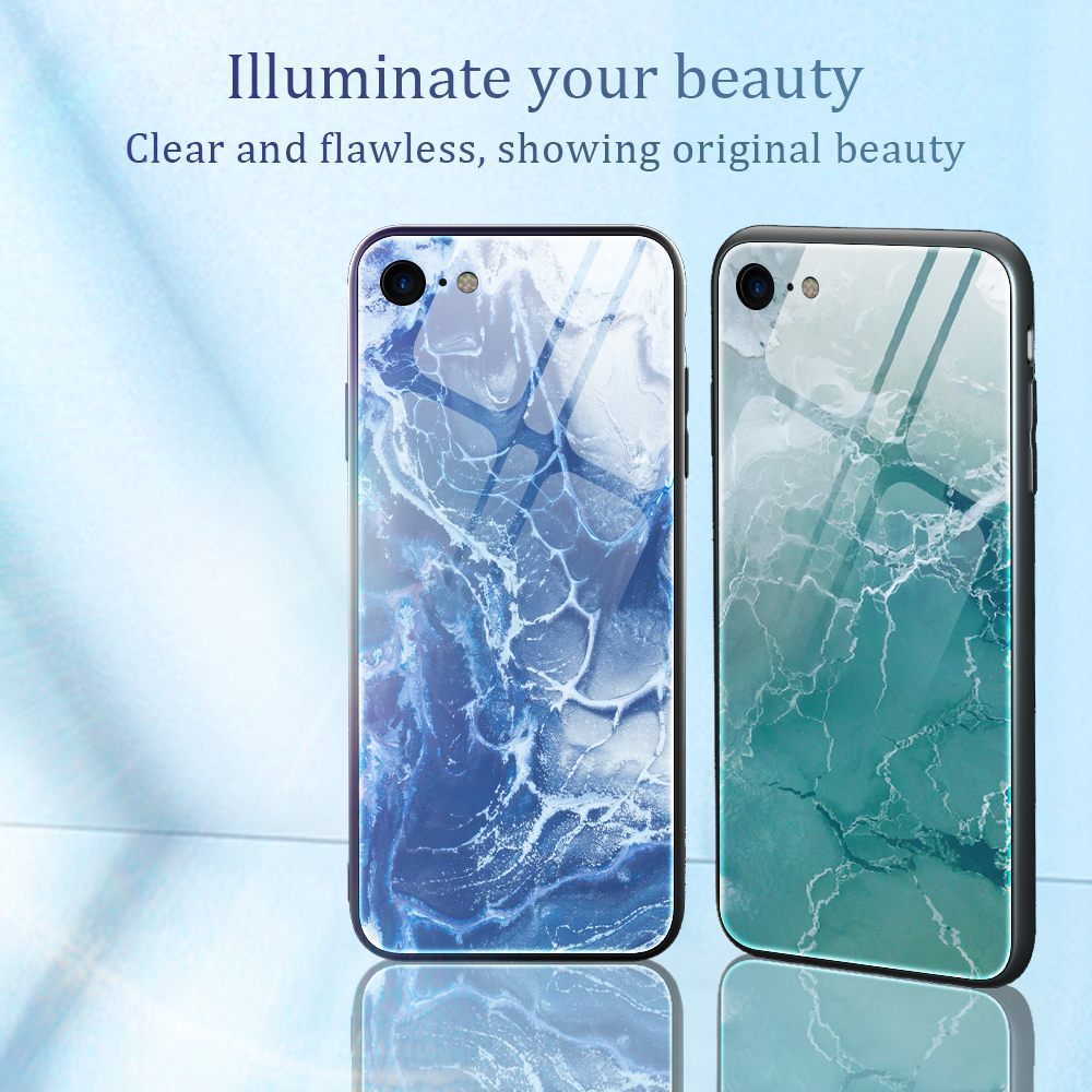 Marmor Textur Glass Back + TPU Hybrid -hülle Für Iphone SE (2020)/SE (2022)/8/7 - Stil E