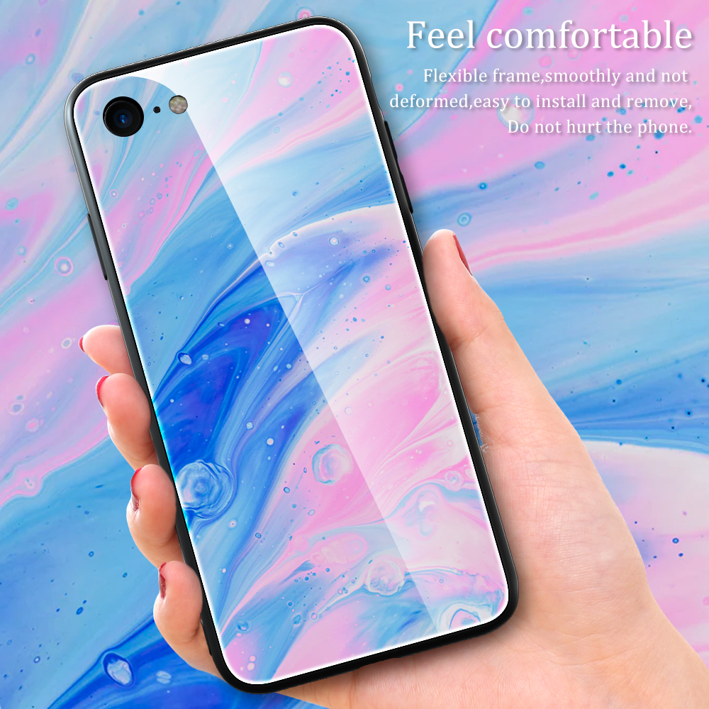 Vidro de Textura de Mármore Traseiro + Estojo Híbrido TPU Para Iphone SE (2020)/SE (2022)/8/7 - Estilo D