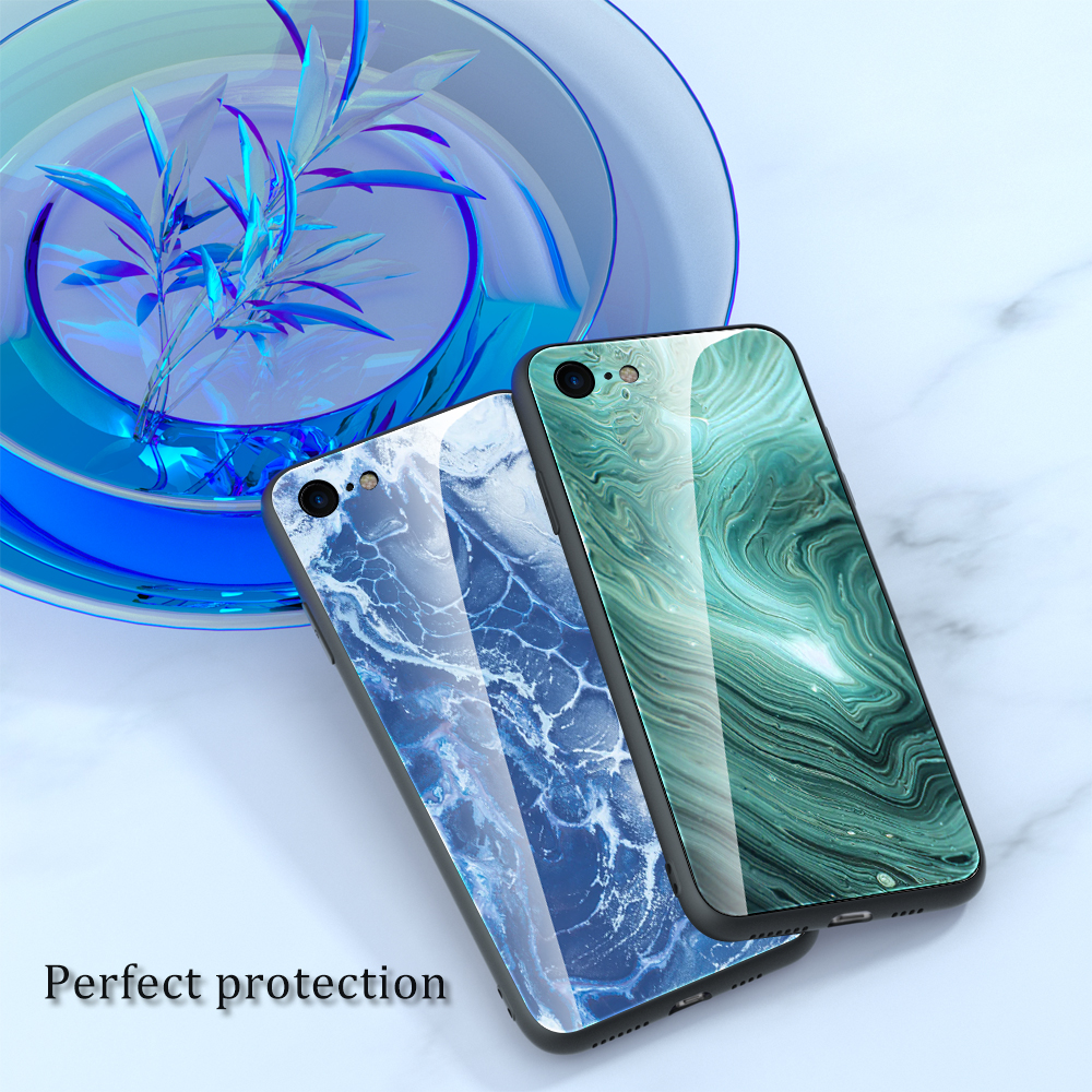 Mármol Texture Glass Back + TPU Hybrid Case Para Iphone SE (2020)/SE (2022)/8/7 - Estilo E