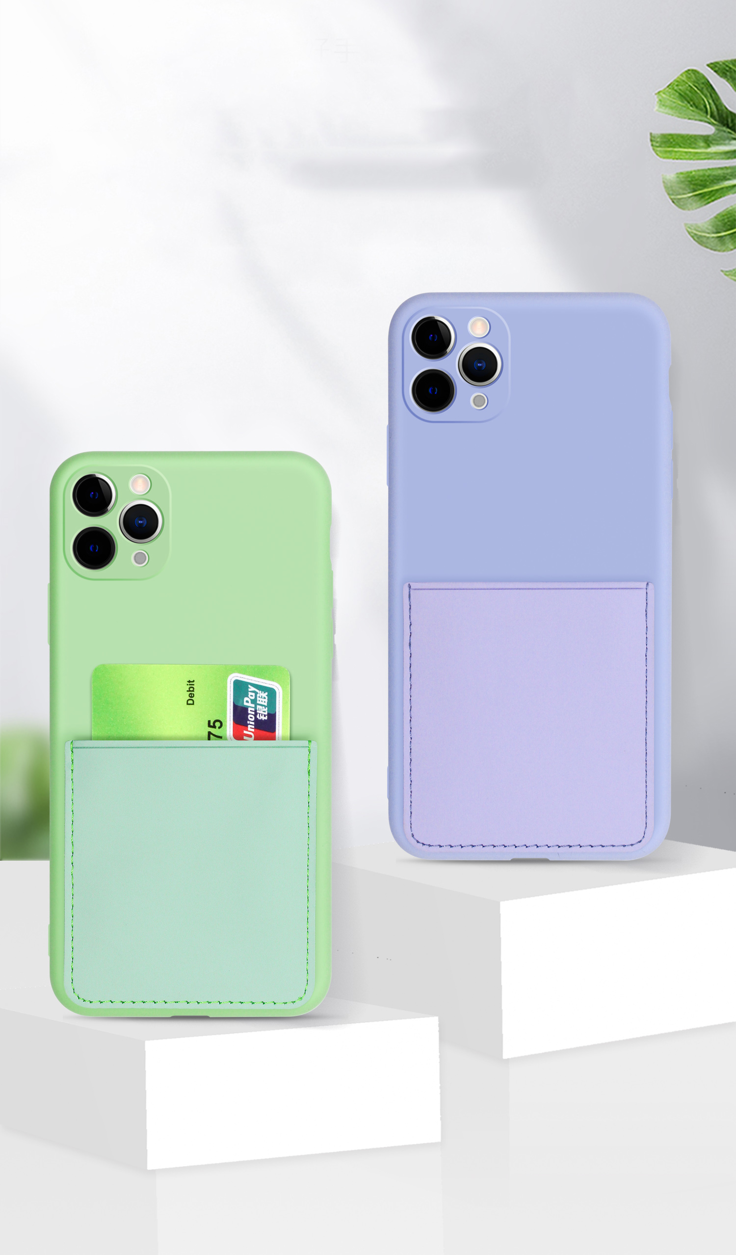 Custodia Per Telefono TPU Morbido Con Slot Per Schede in Pelle PU Per Iphone 11 Pro da 5,8 Pollici - Verde Chiaro