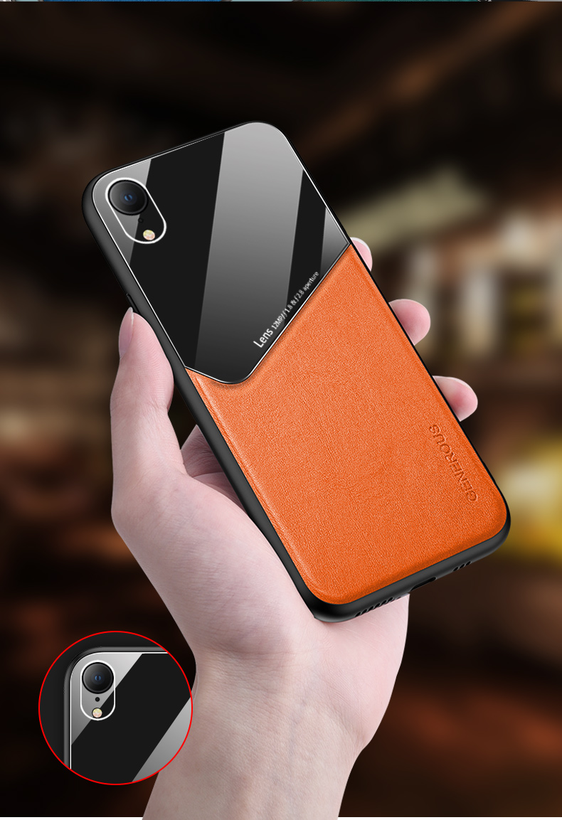 Case Híbrida de Tpu de Vidrio Recubierto de Cuero de Metal Magnético Incorporado Para Iphone XR - Rojo