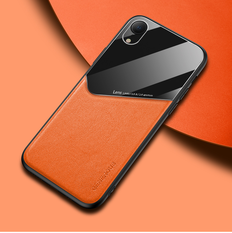 Caso Híbrido de Vidro Com Revestimento de Couro de Metal Magnético Embutido Para Iphone XR - Vermelho