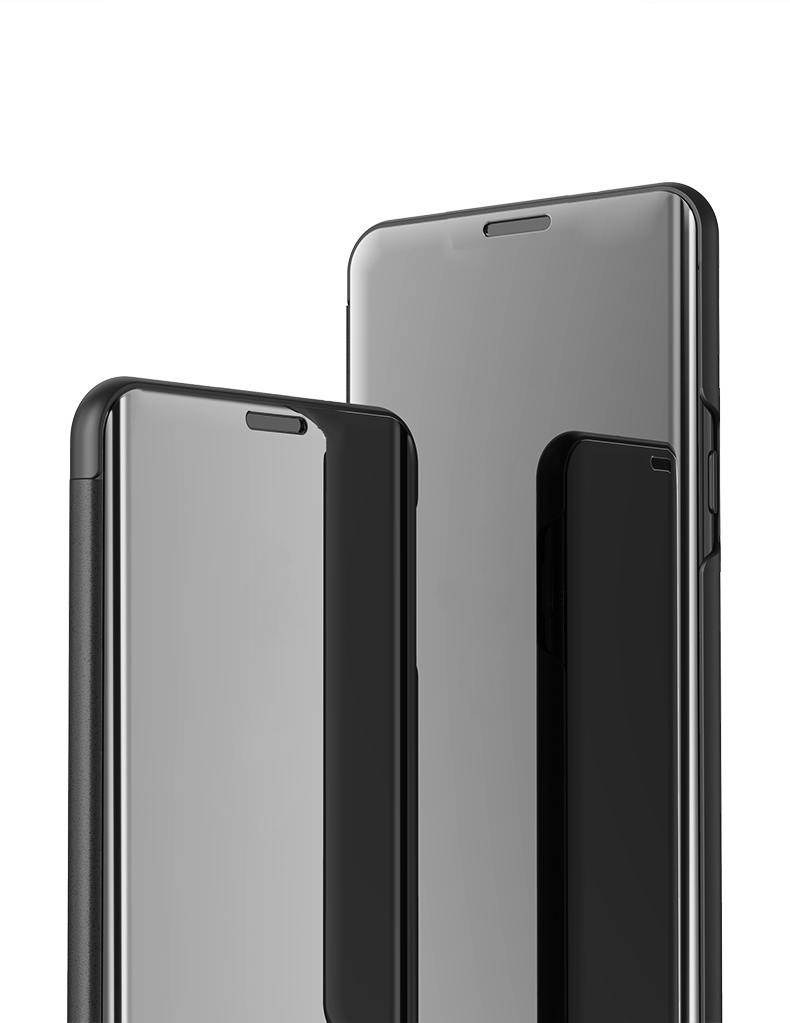 Cover de Tampa da Superfície Espelho Concha de Couro Para Iphone 12 Mini - Preto