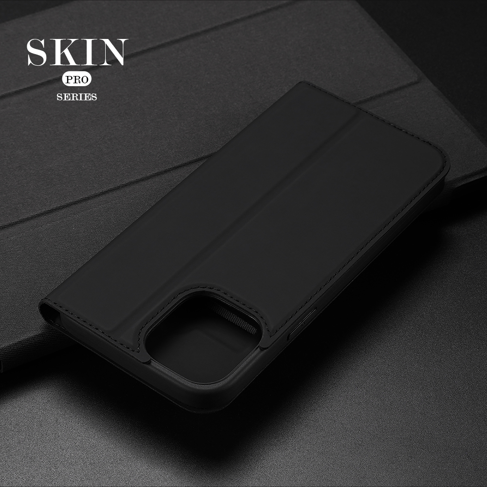 Dux Ducis Skin Pro Series Shell PU Leather Avec un Support de Carte Pour Iphone 12 Mini 5,4 Pouces - le Noir