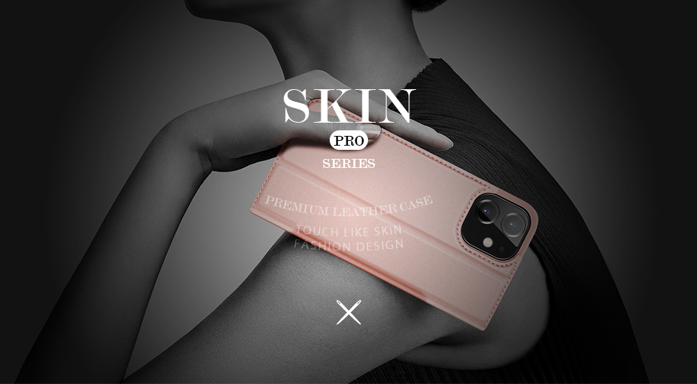 Dux Ducis Skin Pro Series Smooth Texture PU Coperchio Flip Flip Folio Con Slot Per Iphone 12 Pro 6,1 Pollici - Oro Rosa