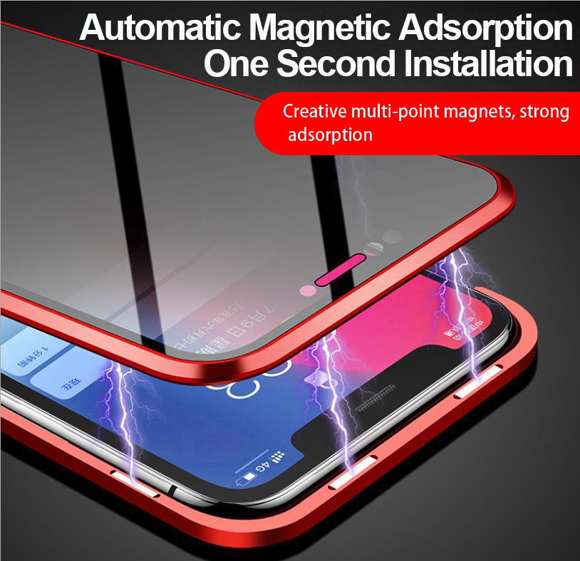 Magnetischer Metallrahmen + Doppelseitiger Temperaturglas Anti-peep-abdeckung Für Iphone 7/8/SE (2020)/SE (2022) - Rot