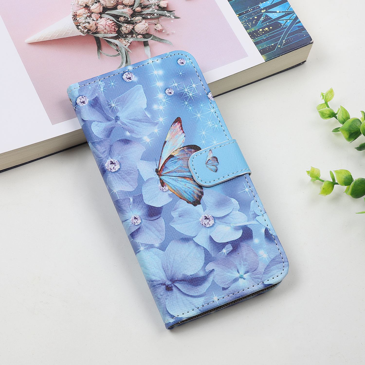 Стиль Печати Cross Skin Leather Cover с Ремешком Для Iphone 12 Pro 6,1 Дюйма - Кошка