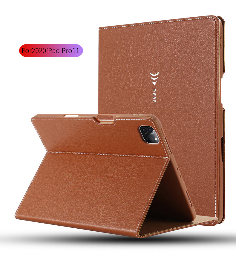 Gibei Litchi Texture cu Leather + TPU Планшета Защитная Обложка Для Ipad Pro 11-дюймовый (2020) - Черный