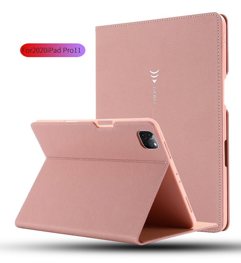 Gibei Litchi Texture cu Leather + TPU Планшета Защитная Обложка Для Ipad Pro 11-дюймовый (2020) - Черный