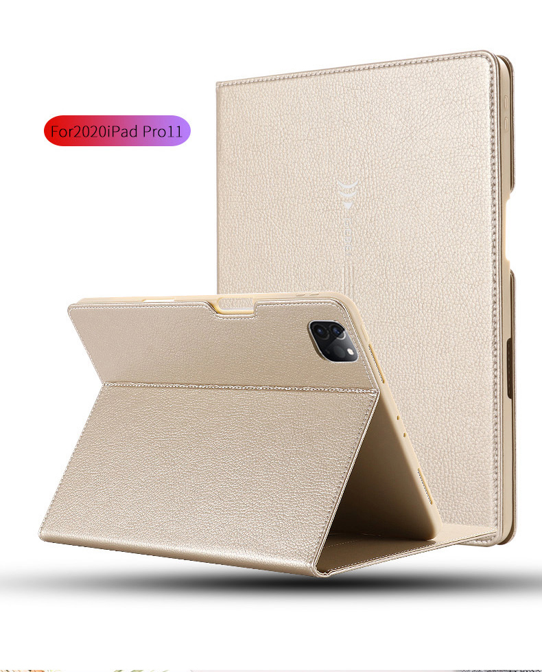 Gibei Litchi Texture cu Leather + TPU Планшета Защитная Обложка Для Ipad Pro 11-дюймовый (2020) - Черный