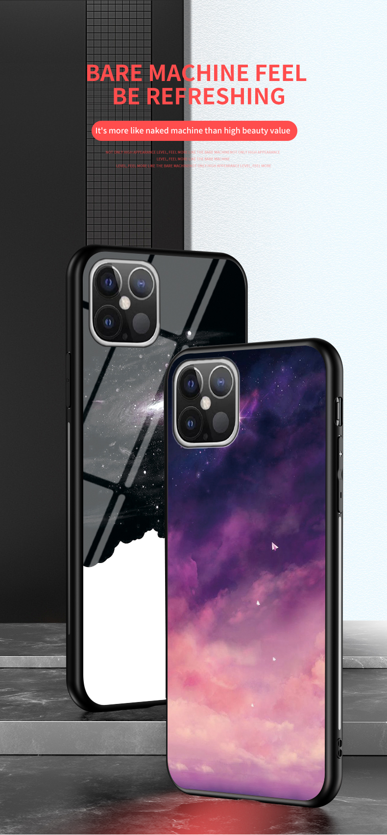 Padrão Estrelado do Céu de Vidro Temperado + pc + Tpu Híbrido Traseiro Híbrido Para Iphone 12 Pro Máximo 6,7 Polegadas - Céu Roxo