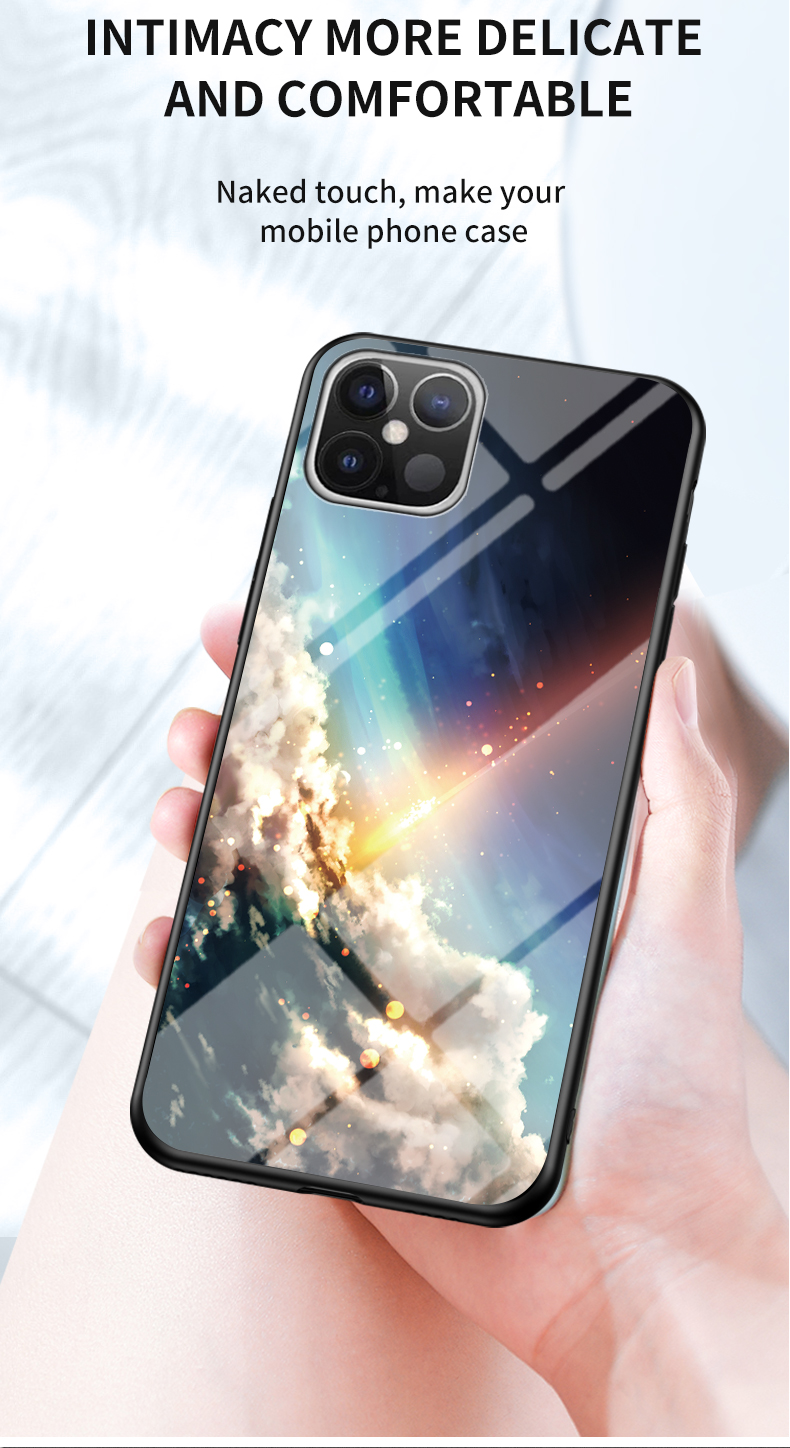 Узор Starry Sky Pattern Temdered Glass + PC + TPU Гибридный Задний Чехол Для Iphone 12 Pro Max 6,7 Дюйма - Фиолетовое Небо