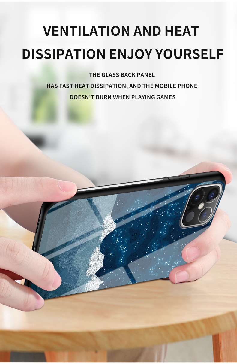 Glass Temprato Con Pattern Stellato + PC + TPU Hybrid Back Case Per Iphone 12 Pro Max 6,7 Pollici - Cielo Viola