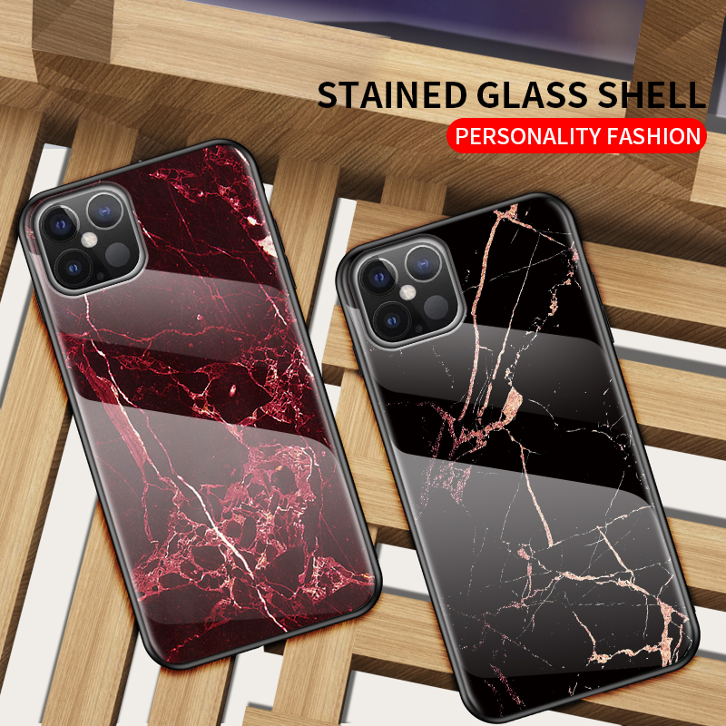 Modello di Grano in Marmo Glass Temperato PC + Custodia Ibrida TPU Per Iphone 12 Pro Max 6,7 Pollici - Bianca