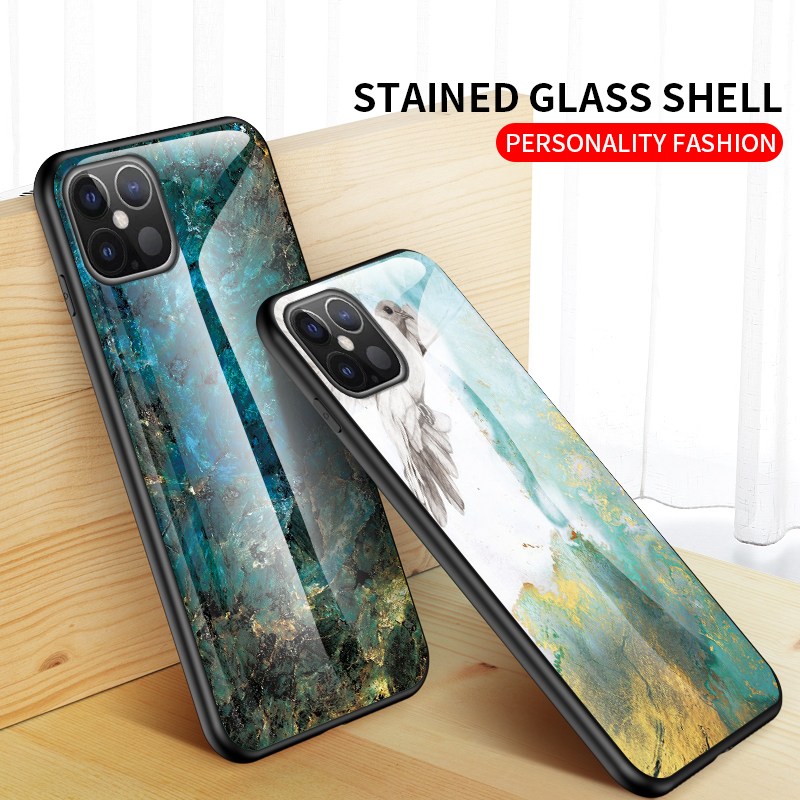 Modello di Grano in Marmo Glass Temperato PC + Custodia Ibrida TPU Per Iphone 12 Pro Max 6,7 Pollici - Bianca