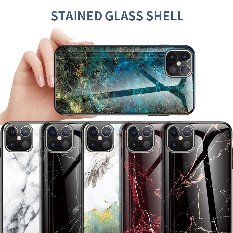 Modello di Grano in Marmo Glass Temperato PC + Custodia Ibrida TPU Per Iphone 12 Pro Max 6,7 Pollici - Bianca