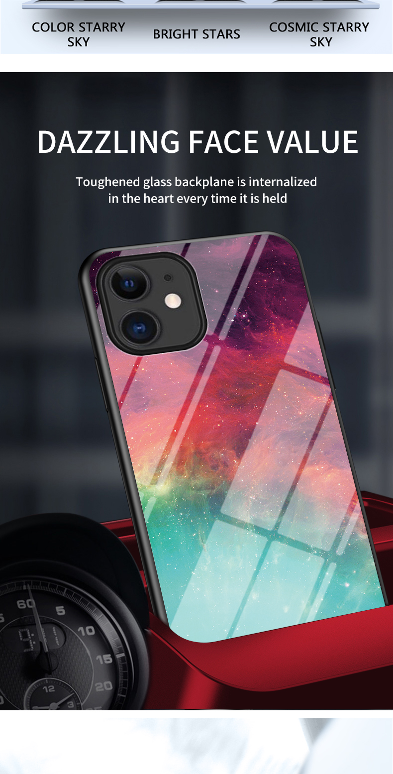 Custodia In Vetro Temperato Con Motivo Starry Sky + PC + Custodia Combo TPU Per IPhone 12 Mini - Meteora