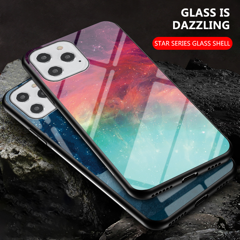 Sternenhimmel Gehärtetes Glas + PC + TPU-Schutz Hybrid-Hülle Für IPhone 12 Pro / 12 - Blauer Sternenklarer Himmel