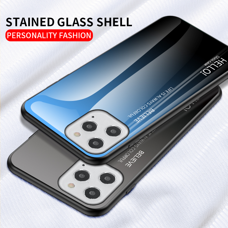 Verre Trempée du Gradient + Shell PC + TPU Pour Iphone 12 Pro / 12 - le Noir