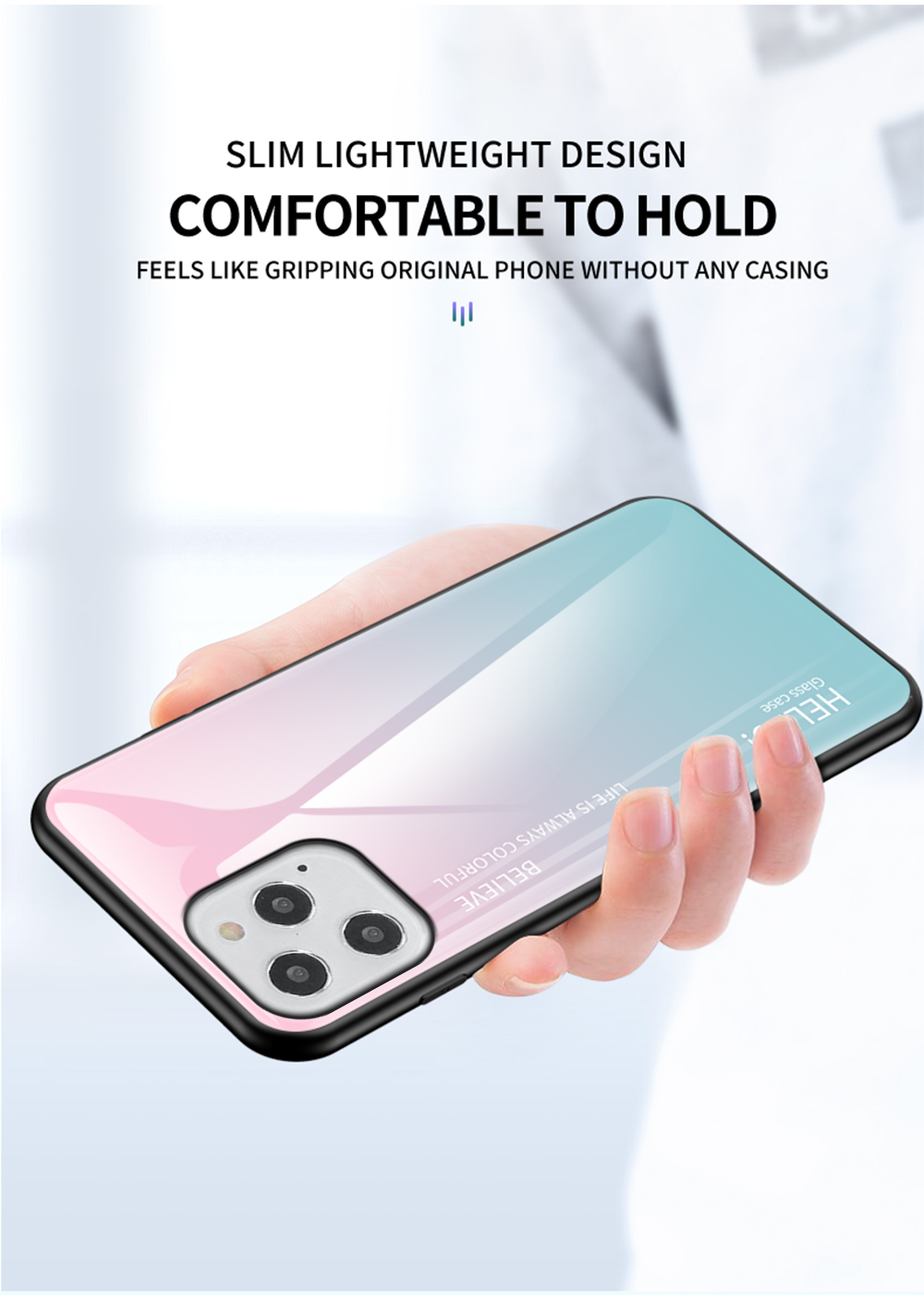 Gefällt Mir Gradientenfarbenem Glas + PC + TPU -shell Für Iphone 12 Pro/12 - Violett / Blau