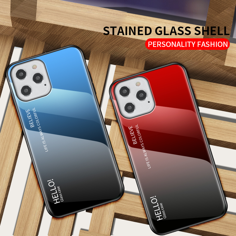 Gefällt Mir Gradientenfarbenem Glas + PC + TPU -shell Für Iphone 12 Pro/12 - Violett / Blau