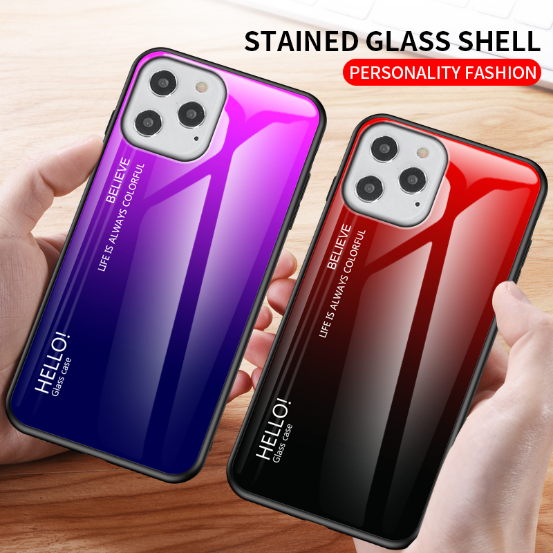 Gefällt Mir Gradientenfarbenem Glas + PC + TPU -shell Für Iphone 12 Pro/12 - Violett / Blau