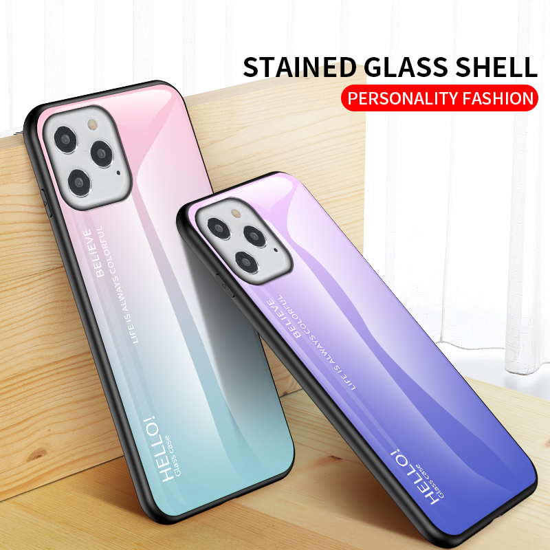 Gefällt Mir Gradientenfarbenem Glas + PC + TPU -shell Für Iphone 12 Pro/12 - Violett / Blau