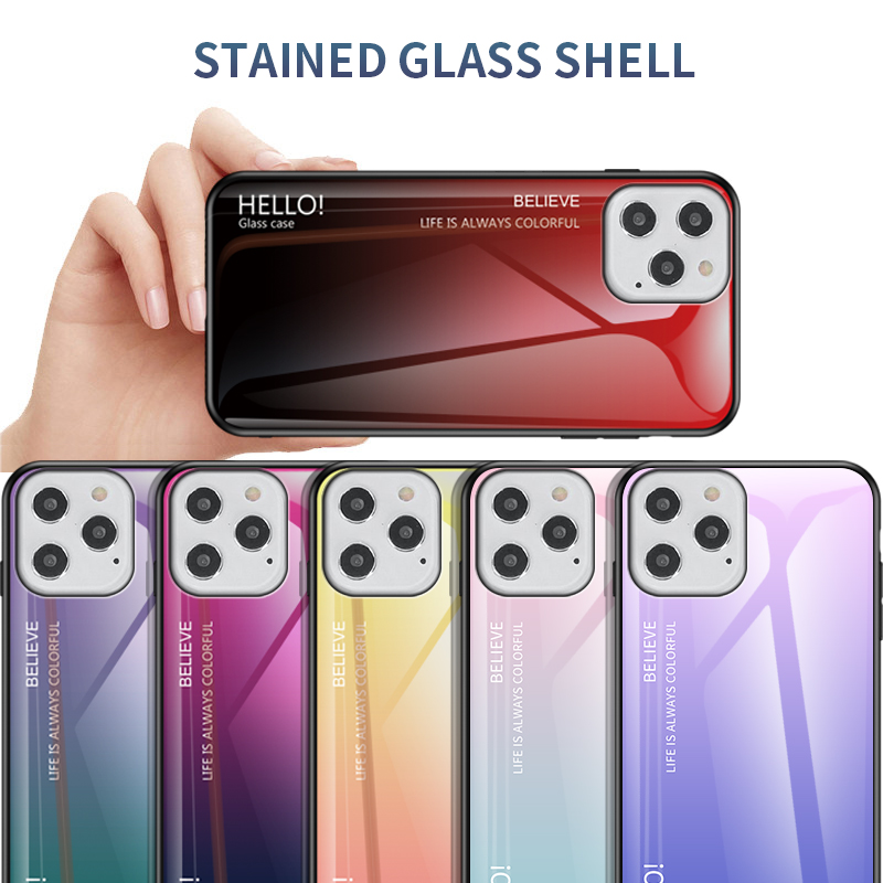 Gefällt Mir Gradientenfarbenem Glas + PC + TPU -shell Für Iphone 12 Pro/12 - Violett / Blau