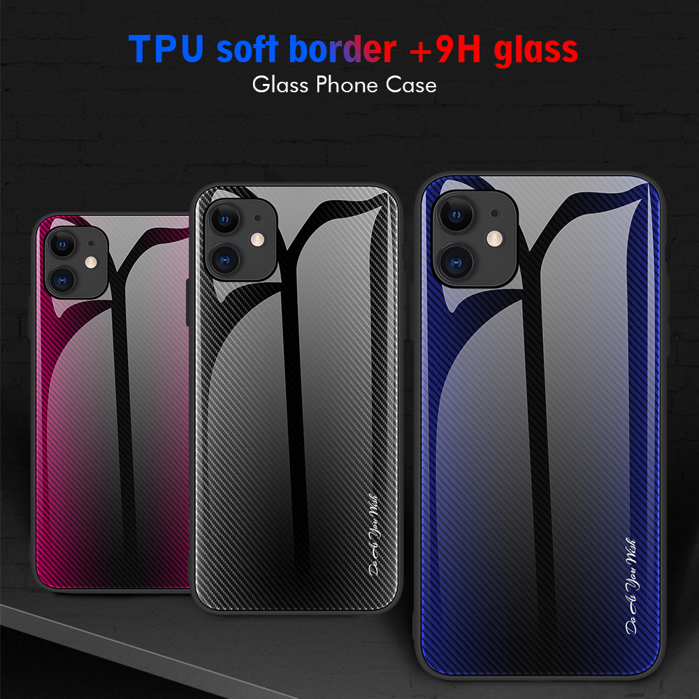 Vidro de Textura de Fibra de Carbono Back + TPU Combo Case Para Iphone 12 Mini - Bebê Azul