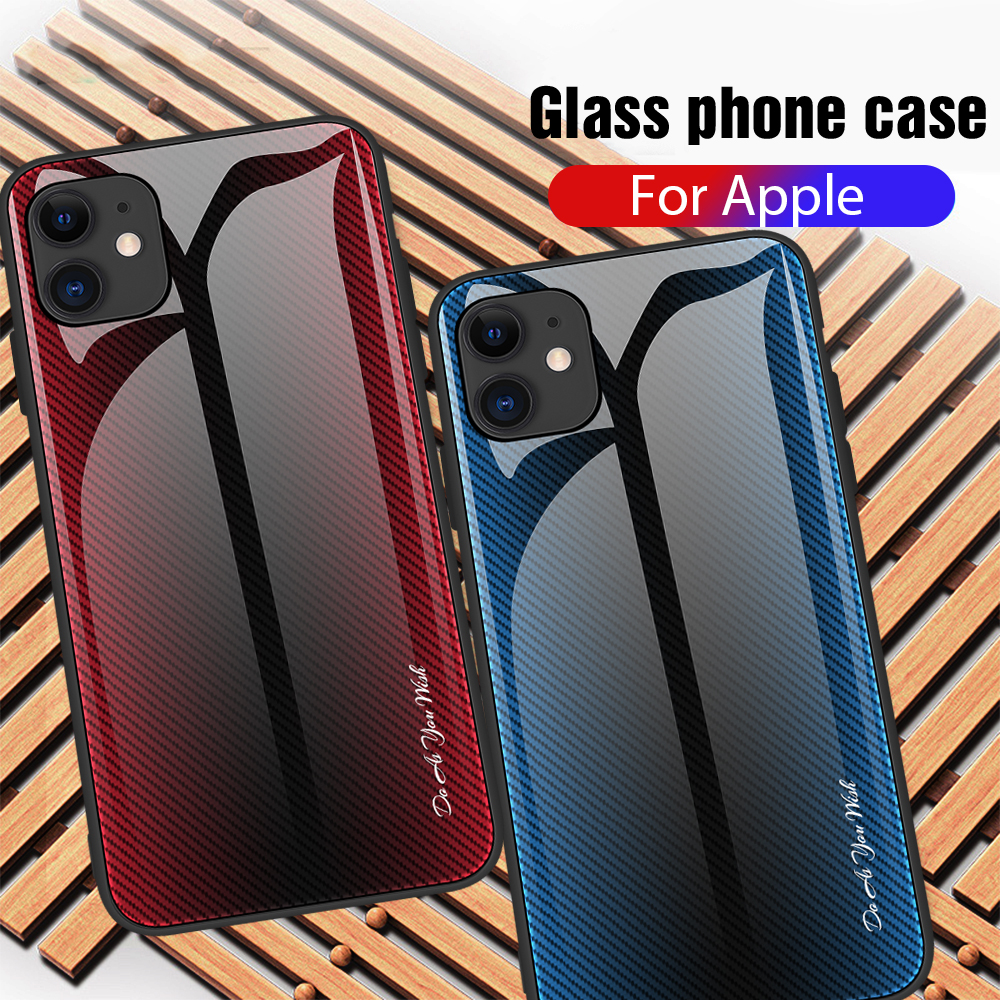 Verre de Texture en Fibre de Carbone Dos + Coque Combinée TPU Pour Iphone 12/12 Pro 6,1 Pouces - le Noir