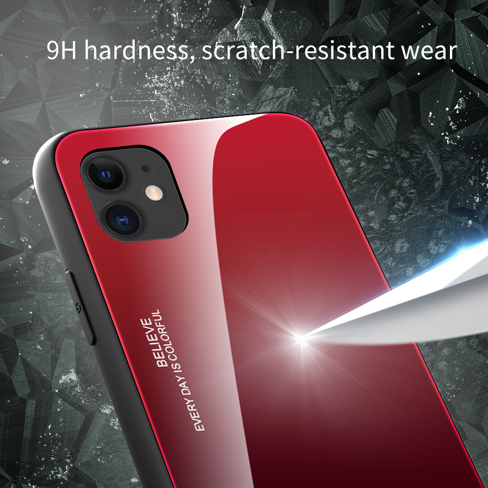 Gräuliche Farbschale Temperiertes Glas + PC + TPU Hybrid -hülle Für Iphone 12 Pro/12 - Rot / Schwarz