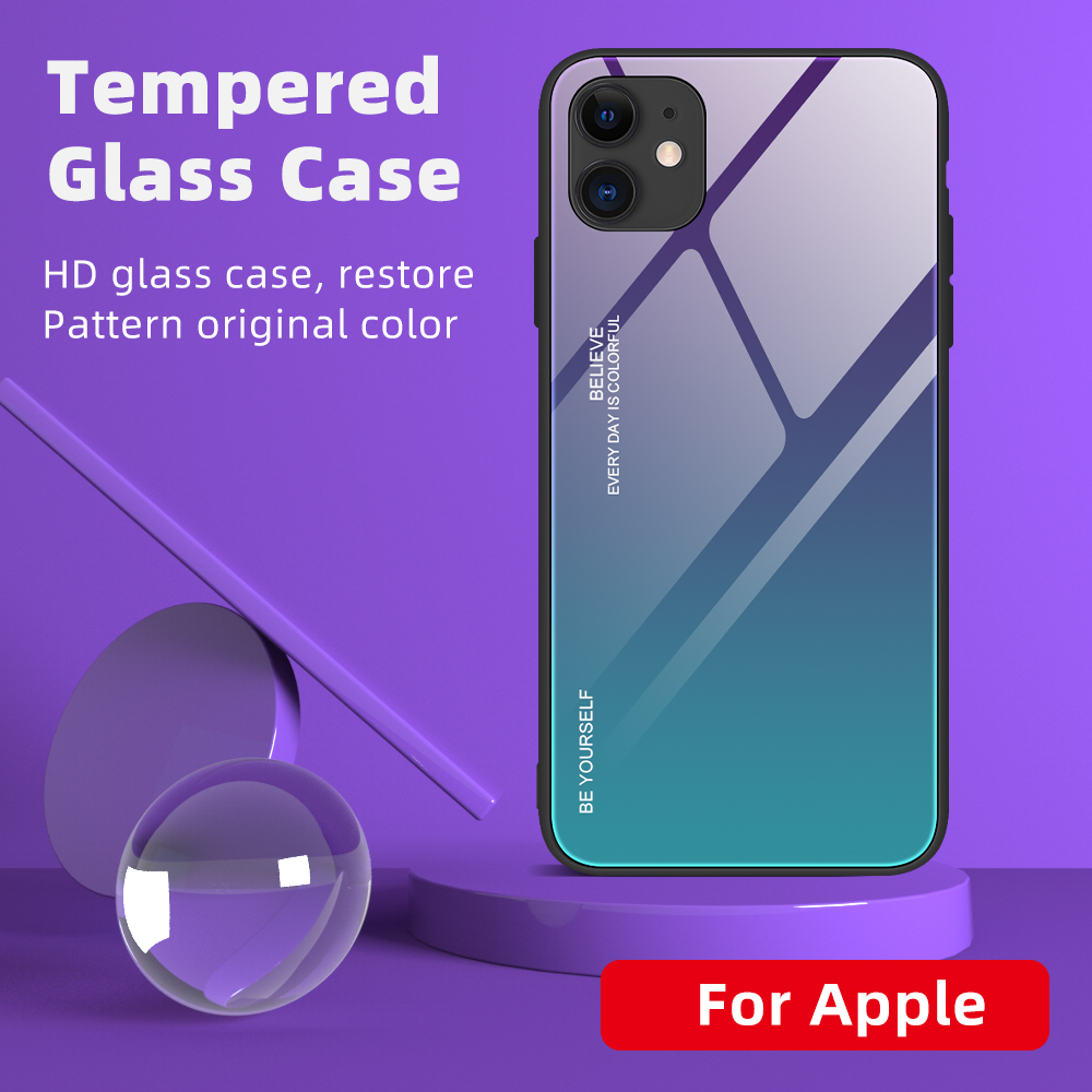 Verre Trempée de la Couleur du Gradient + PC + Étui Hybride TPU Pour Iphone 12 Pro / 12 - Rouge / le Noir