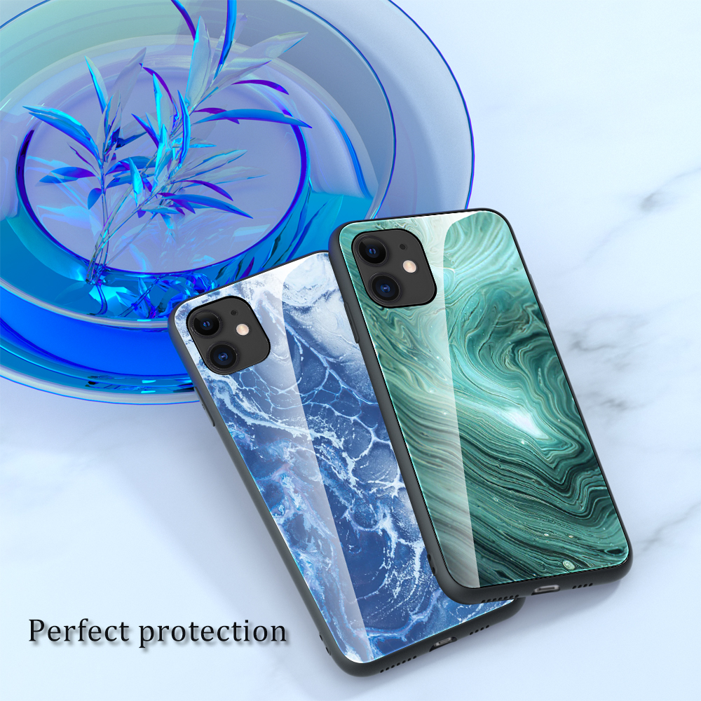 Marmortextur Temperierte Glas Rücken + TPU Combo Phone Shell Für Iphone 12 Mini - Stil A