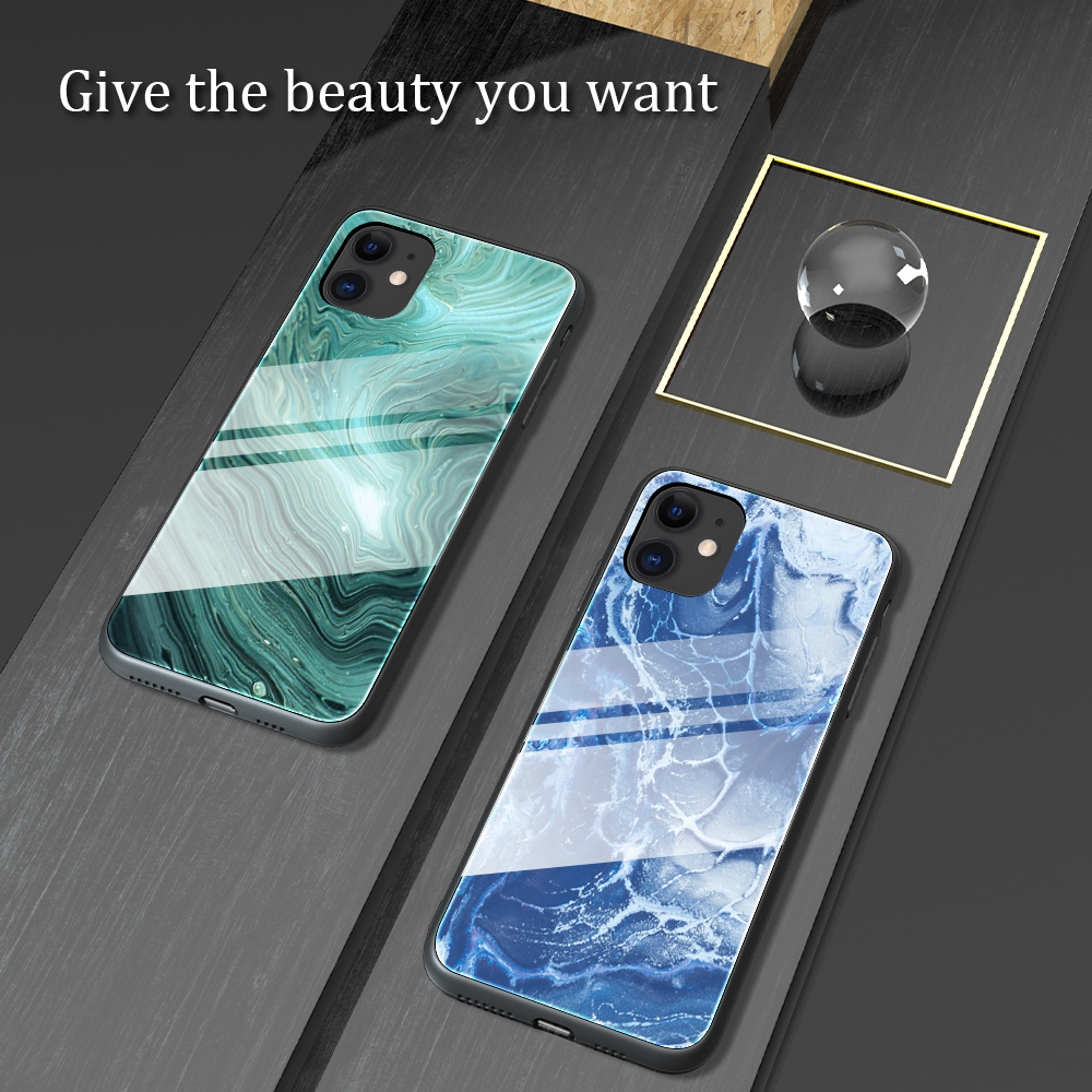 Textura de Mármol de Vidrio Templado + TPU Combo Combo Shell Para Iphone 12 Mini - Estilo A