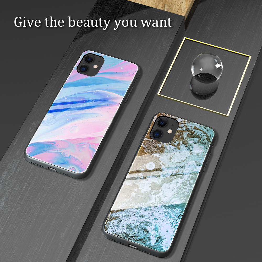 Textura de Mármol de Vidrio Templado + TPU Combo Combo Shell Para Iphone 12 Mini - Estilo A