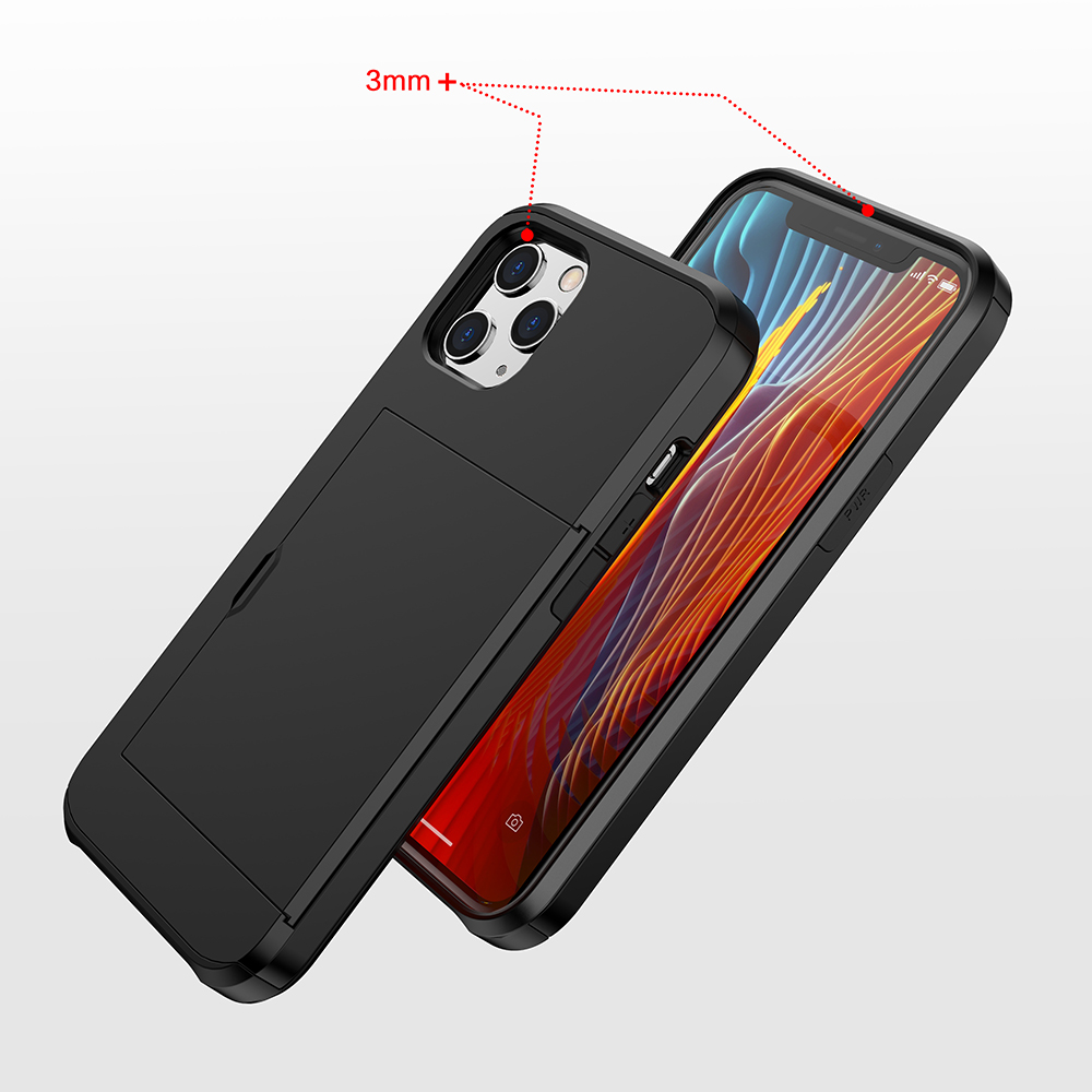 Para Iphone 12 Pro/12 Anti-arranhão Durável à Prova de Choque à Prova de pó de pó Cobre o Slide Slide Slot Plástico + Tpu Híbrido Capa de Capa de Concha - Preto