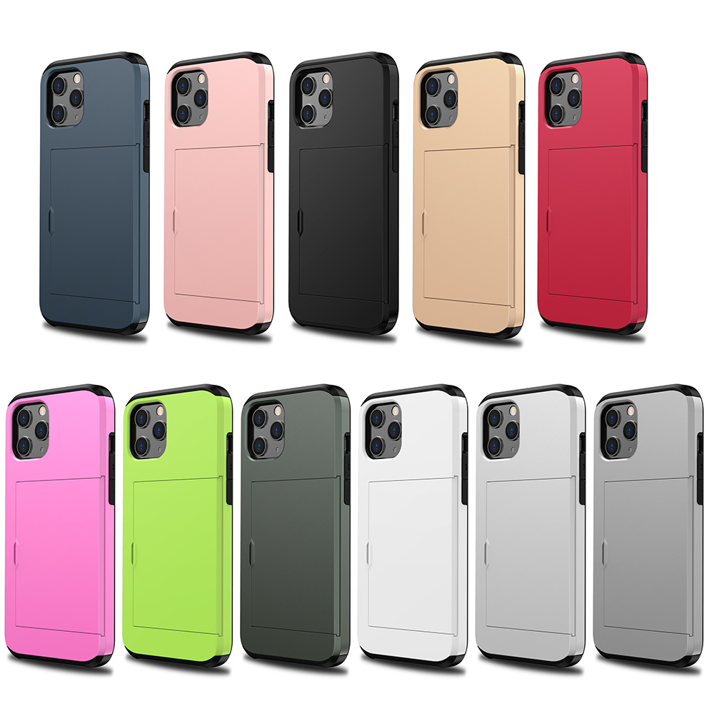 Pour Iphone 12 Pro / 12 Anti-scratch Durable Durable Profosting Duppolp Phone Sac Couvrir la Carte de Diapositives Plastique Plastique + TPU Hybrid Shell Téléphone Cover Cover Cover - or