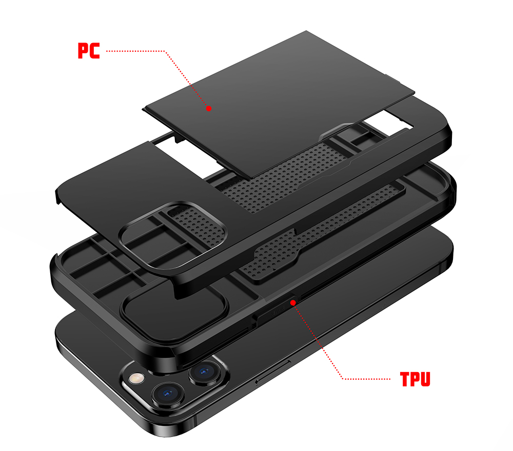 Slide Card Slot Plastic + TPU Combo -combo -hülle Für Iphone 12 Mini -handyzubehör - Grau