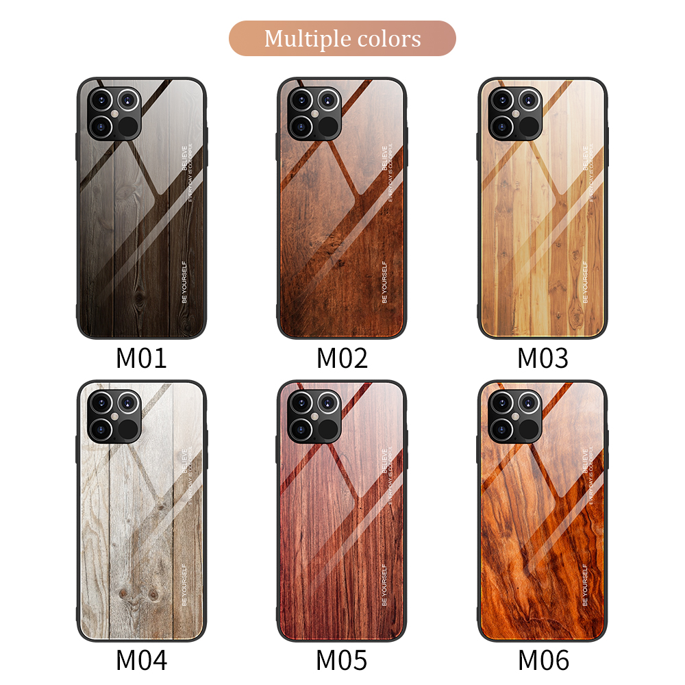 Skin Wood Skin Tpu+guscio di Vetro Temperato Per Iphone 12 Pro/12 - Caffè