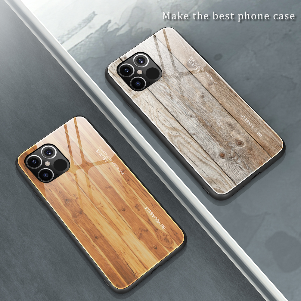 Holzhaut Tpu+temperierte Glasschale Für Iphone 12 Pro/12 - Kaffee