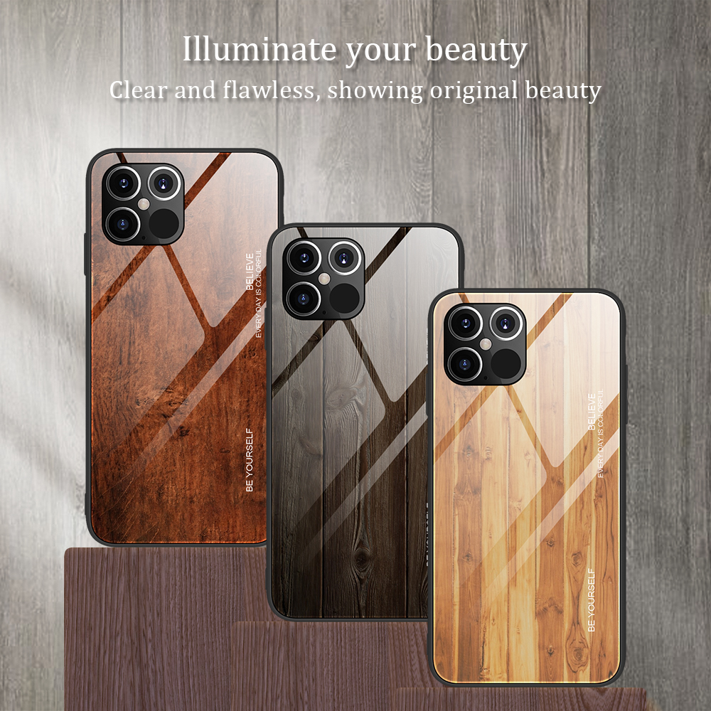 Skin Wood Skin Tpu+guscio di Vetro Temperato Per Iphone 12 Pro/12 - Caffè