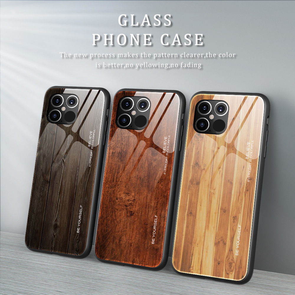 Holzhaut Tpu+temperierte Glasschale Für Iphone 12 Pro/12 - Kaffee