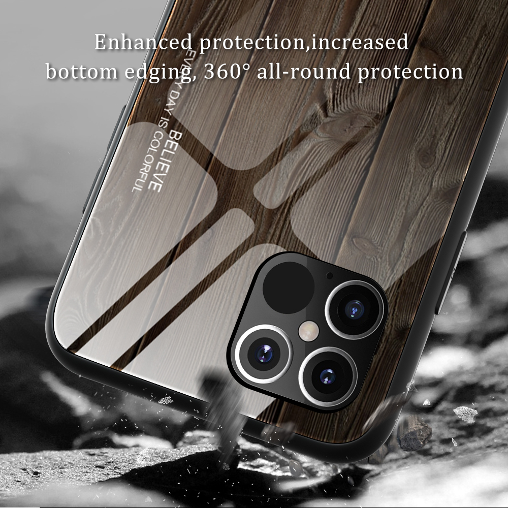 Holzhaut Tpu+temperierte Glasschale Für Iphone 12 Pro/12 - Kaffee