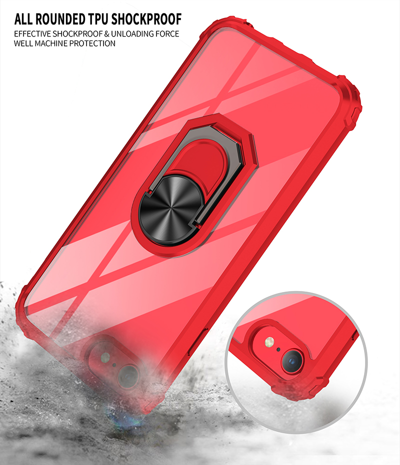 Ringhalter Kickstand Acryl -tpu Hybrid -handy -hülle Für Iphone SE (2020)/SE (2022)/7/8 4,7 Zoll - Rot